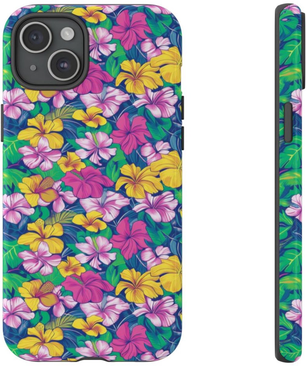 Tropisch Hibiscus Bloemenpatroon – Telefoonhoesje Geschikt voor iPhone 15 Plus
