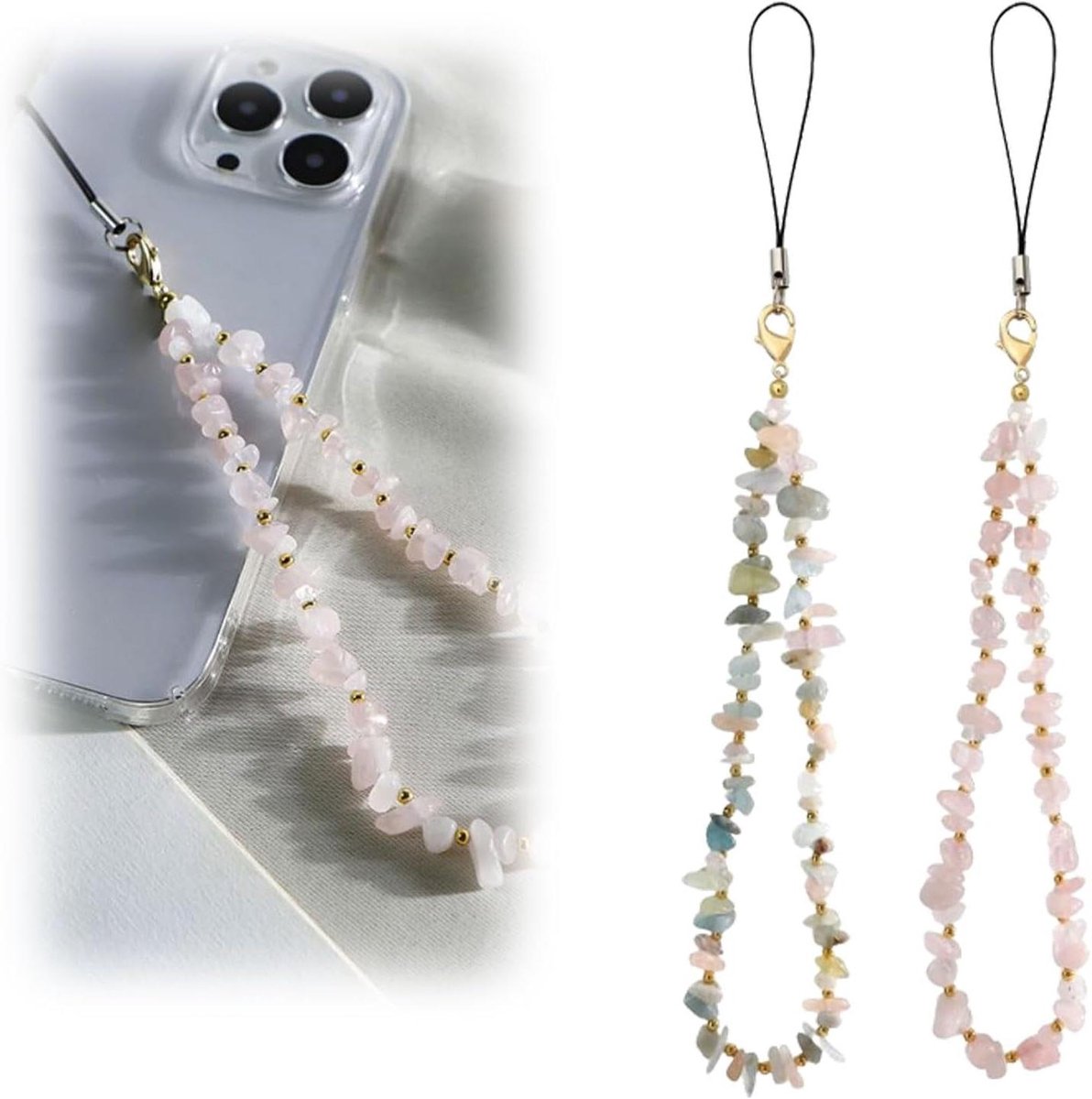 Telefoonhangers met parels en kristallen stenen - 2 stuks