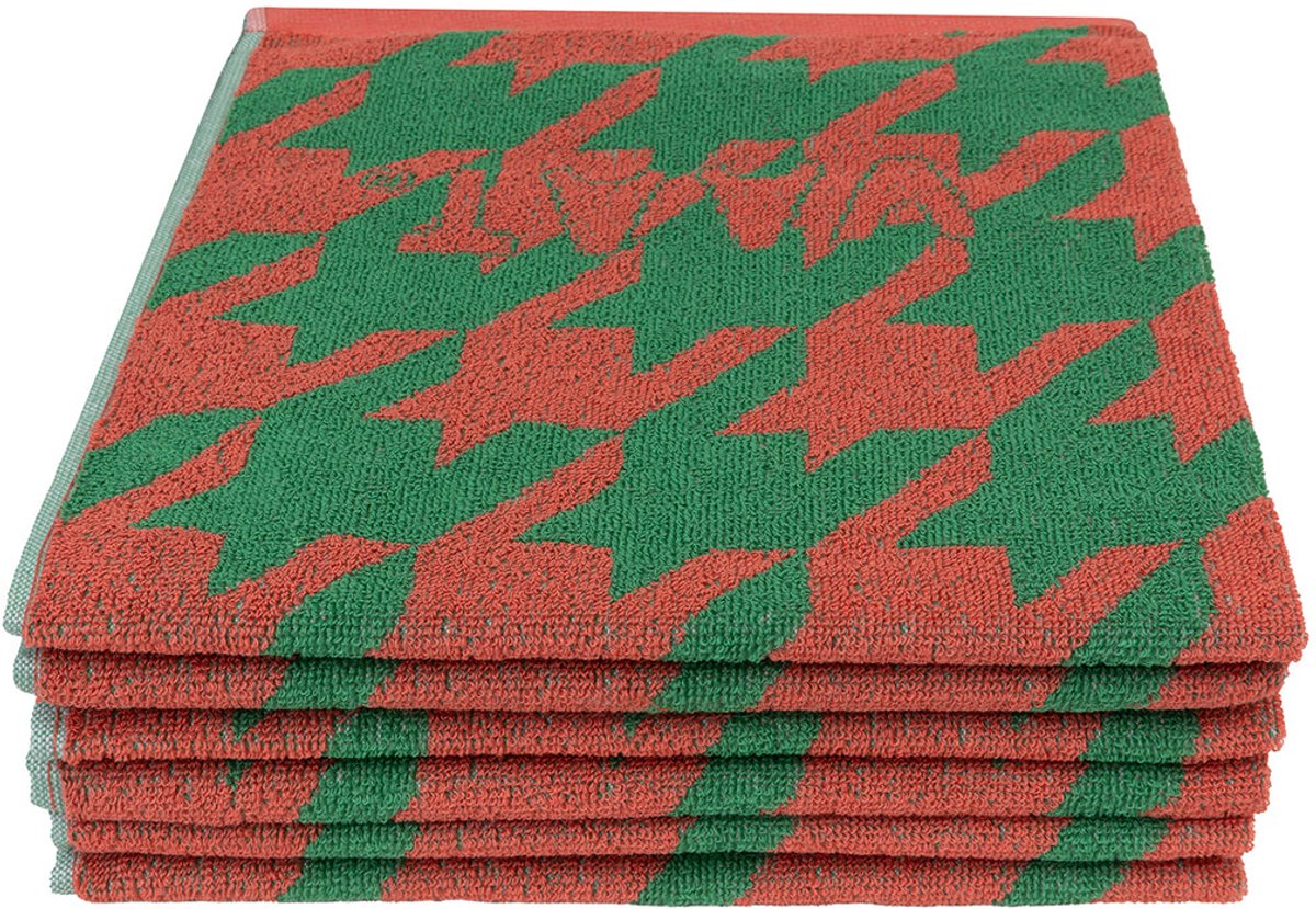 Keukenhanddoek pied-de-poule koraal / groen