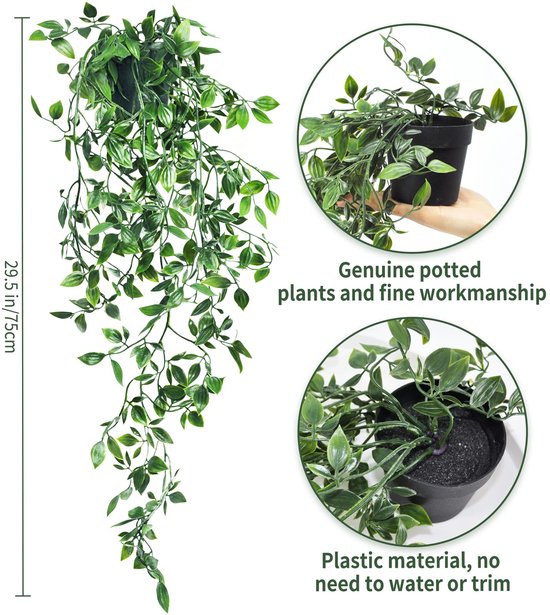 Kunstplanten met Macramé plantenhangers - Set van 3 stuks - Hangplanten