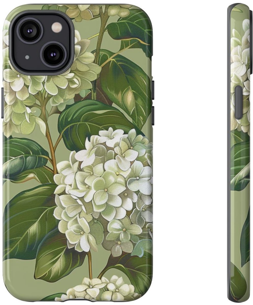 Realistisch Witte Hortensia Bloemenpatroon – Telefoonhoesje Geschikt voor iPhone 14 Plus