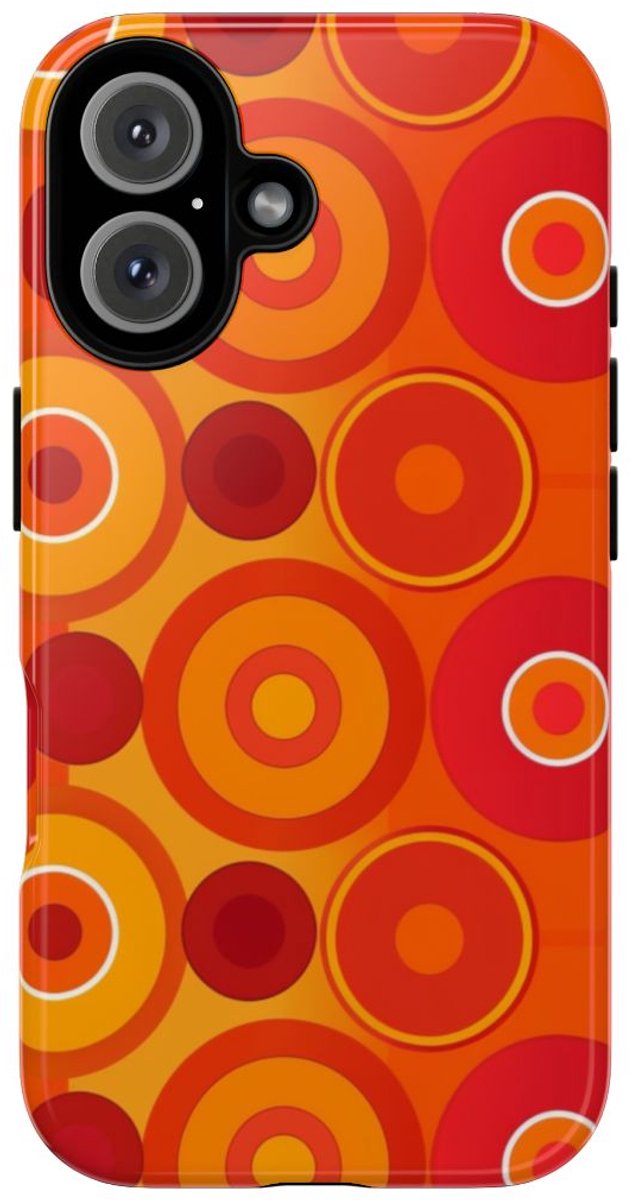 Oranje en Rode Cirkels met Glanzend Effect – Telefoonhoesje Geschikt voor iPhone 16