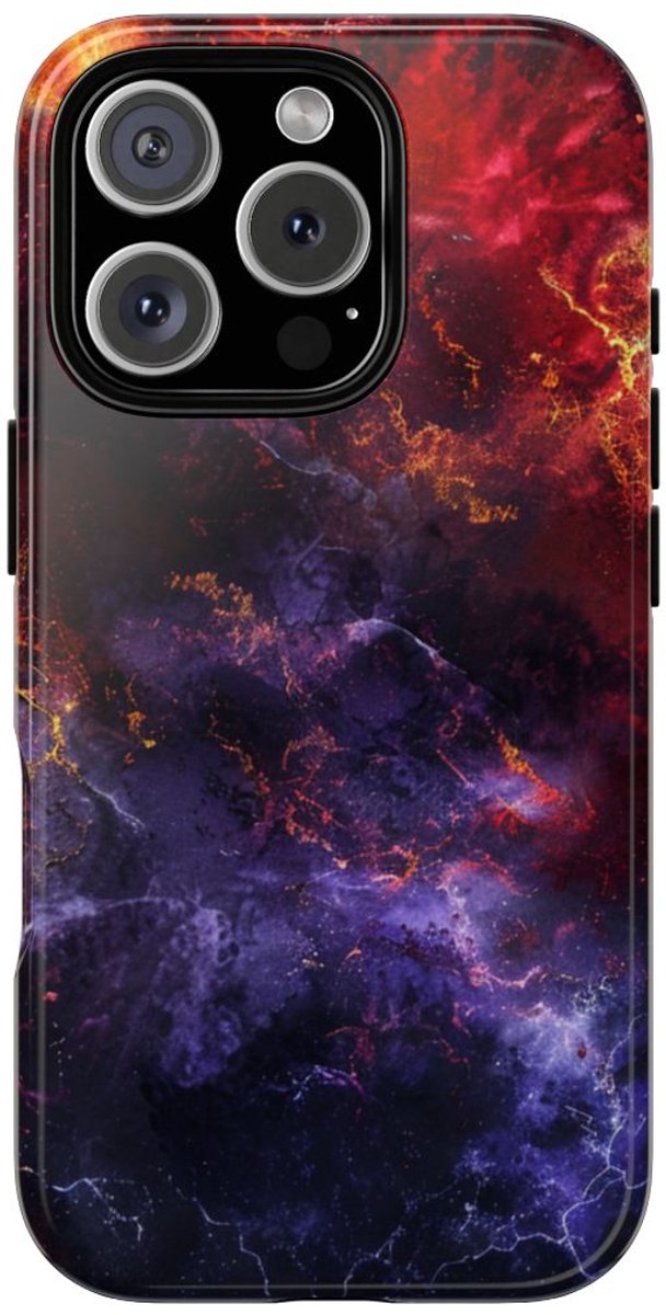 Donker Ruimtestof met Gouden Aderpatroon – Telefoonhoesje Geschikt voor iPhone 16 Pro
