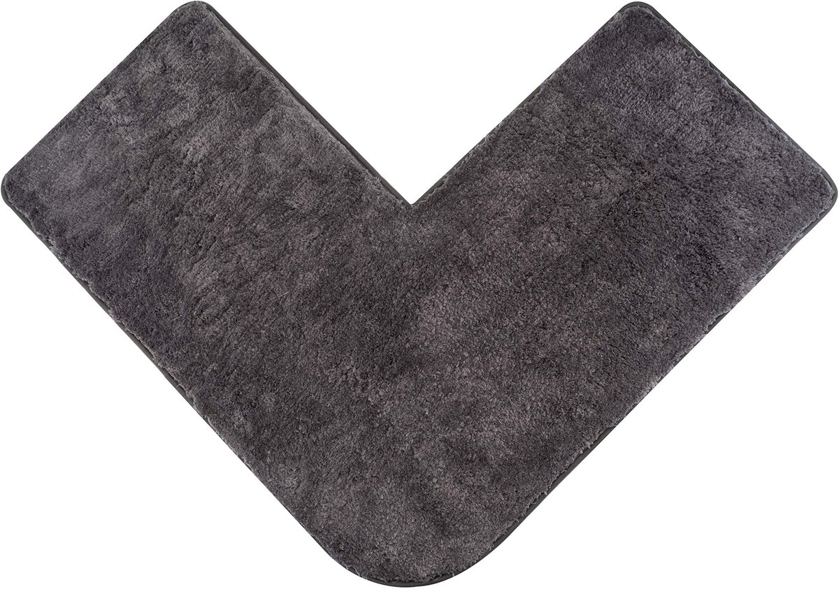 fluffy® badmat voor hoekdouches, hoge pool van microvezel, antislip onderkant (L-vorm | binnenmaat 50 x 50 cm, antraciet)