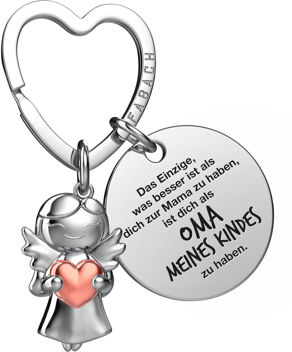 FABACH Beste Oma Sleutelhanger Beschermengel Geluksbrenger met Hart en Gravure - Beste Oma ter Wereld Cadeaus Sleutelhanger - Oma Cadeau Engel Geluksbrenger