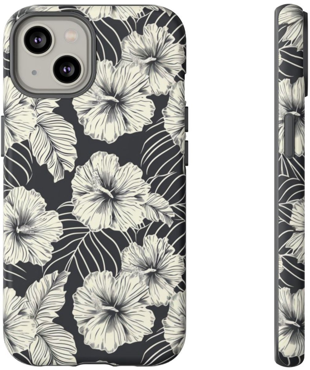 Monochroom Bloemenpatroon – Telefoonhoesje Geschikt voor iPhone 14