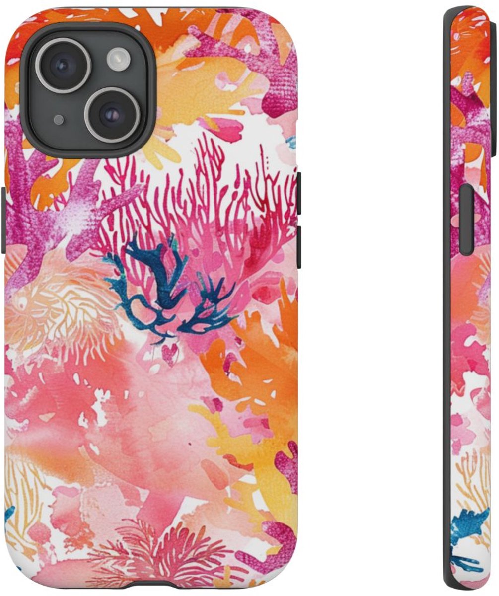 Aquarel Koraalrifpatroon – Telefoonhoesje Geschikt voor iPhone 15