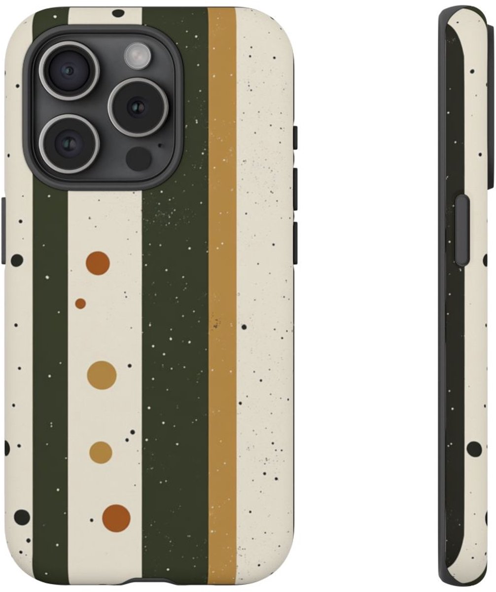 Retro Verticale Strepen en Stippenpatroon – Telefoonhoesje Geschikt voor iPhone 15 Pro