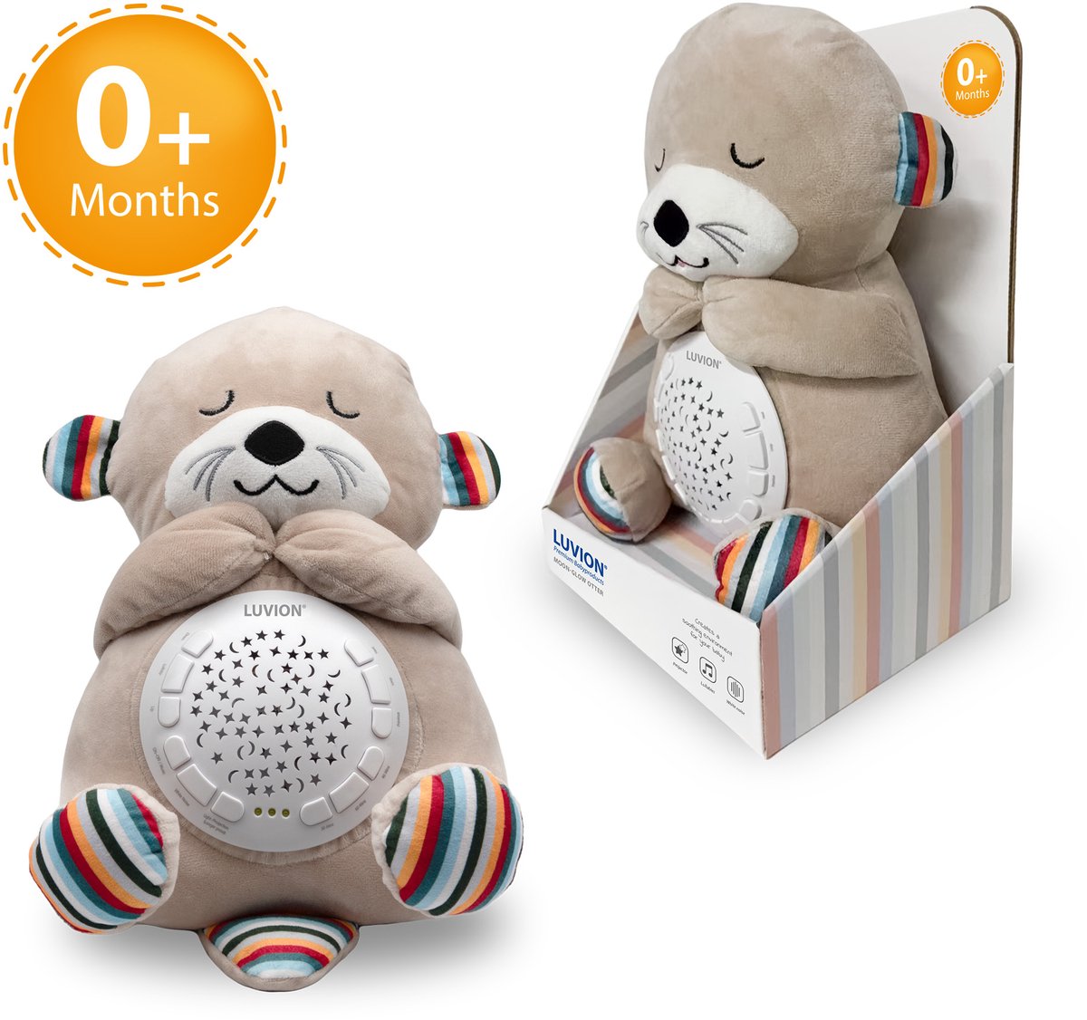 LUVION® Otter Knuffel - Sterrenhemelprojector - White noise machine voor baby en kind - Interactieve knuffel 30cm met hartslag geluid, slaapliedjes en sterrenhemel projector — afbeelding 7