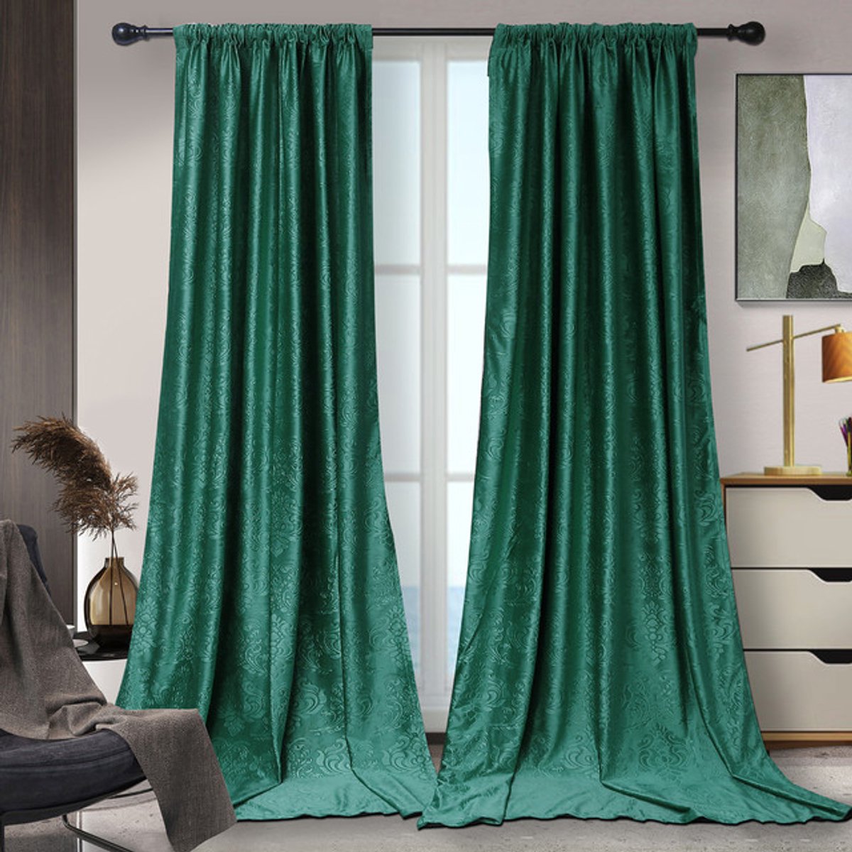 Fluweel Gordijnen - Verduisterende Gordijnen - Kant en Klaar Gordijn - Moderne Fluweel Gordijnen in Prachtige Kleuren - Geschikt Voor Woonkamer en Slaapkamer - Perfecte Verduistering - B 132 x H 244cm - Groen