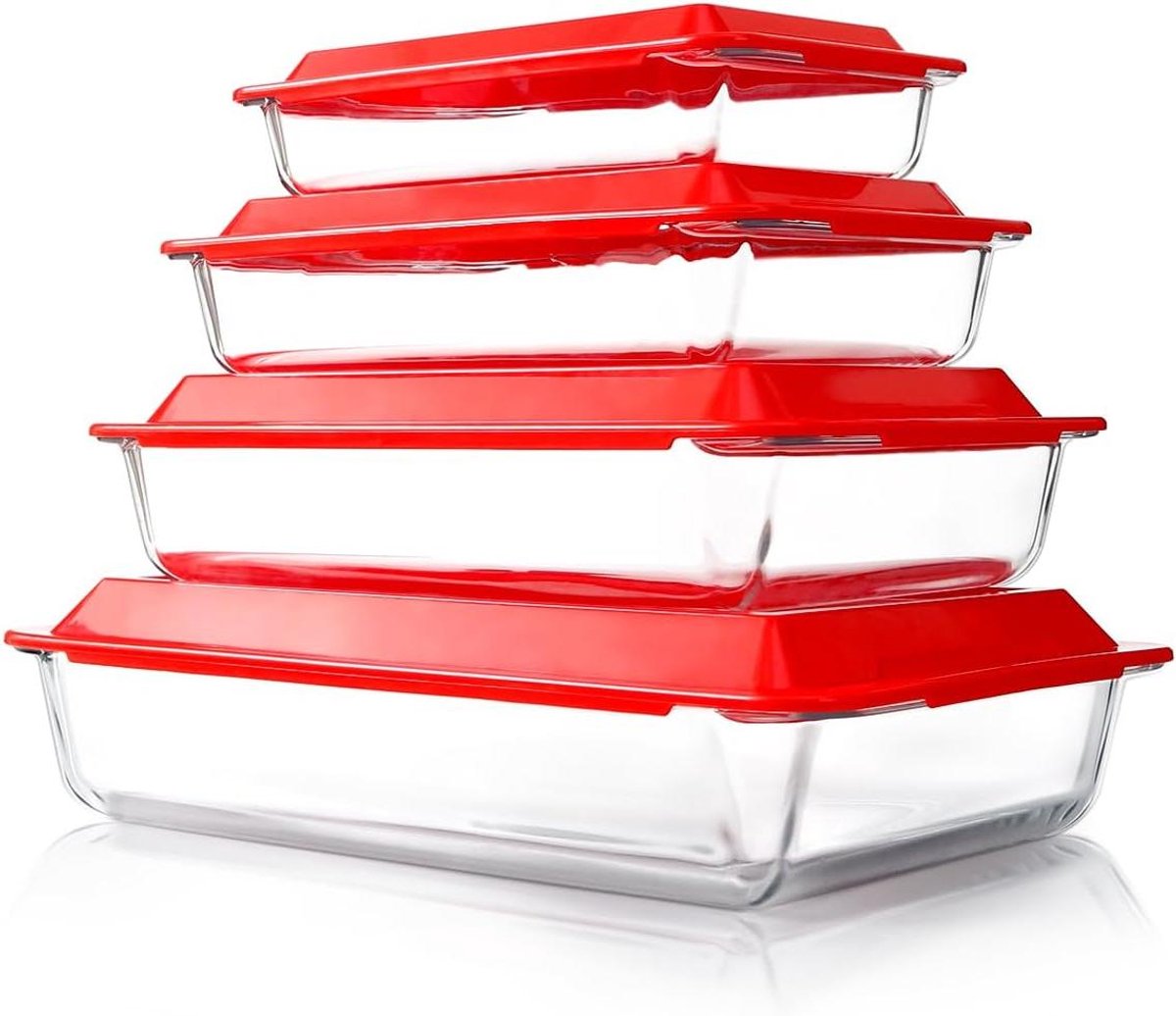 Glass Baking Dish Set with Lids - Set of 4 Lasagna Dishes for Oven