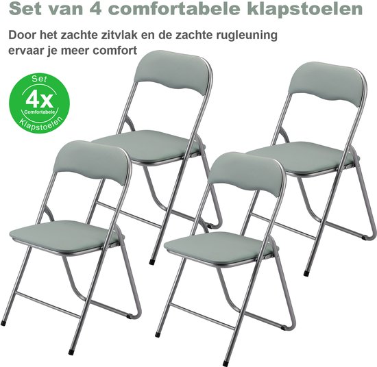 Set Van 6 Opvouwbare Bureaustoelen – Zwart Kunstleer, 80x46x50 Cm, Comfortabel En Makkelijk Schoon Te Maken