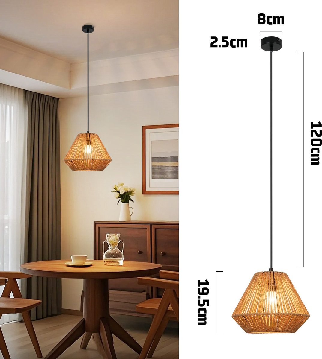 Hängelamp Boho Hanglamp Rotan Hennep Touw - Pendellamp Diamant Design