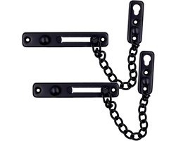 2-Pack Zwaar Uitgevoerde Deurketting met Veiligheidsveer - Roestvrijstalen Inbraakbeveiliging, Zwart (Incl. Schroeven)