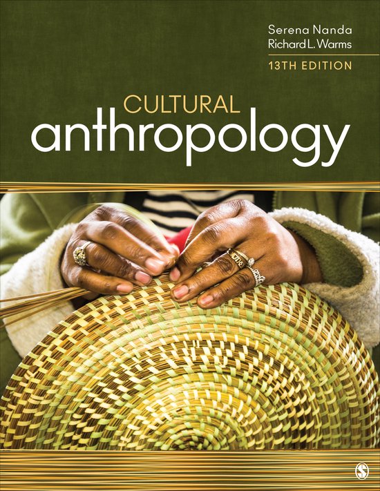 Boek: Cultural Anthropology, 13e editie. Twee handen vlechten een mand met groen en beige stro.