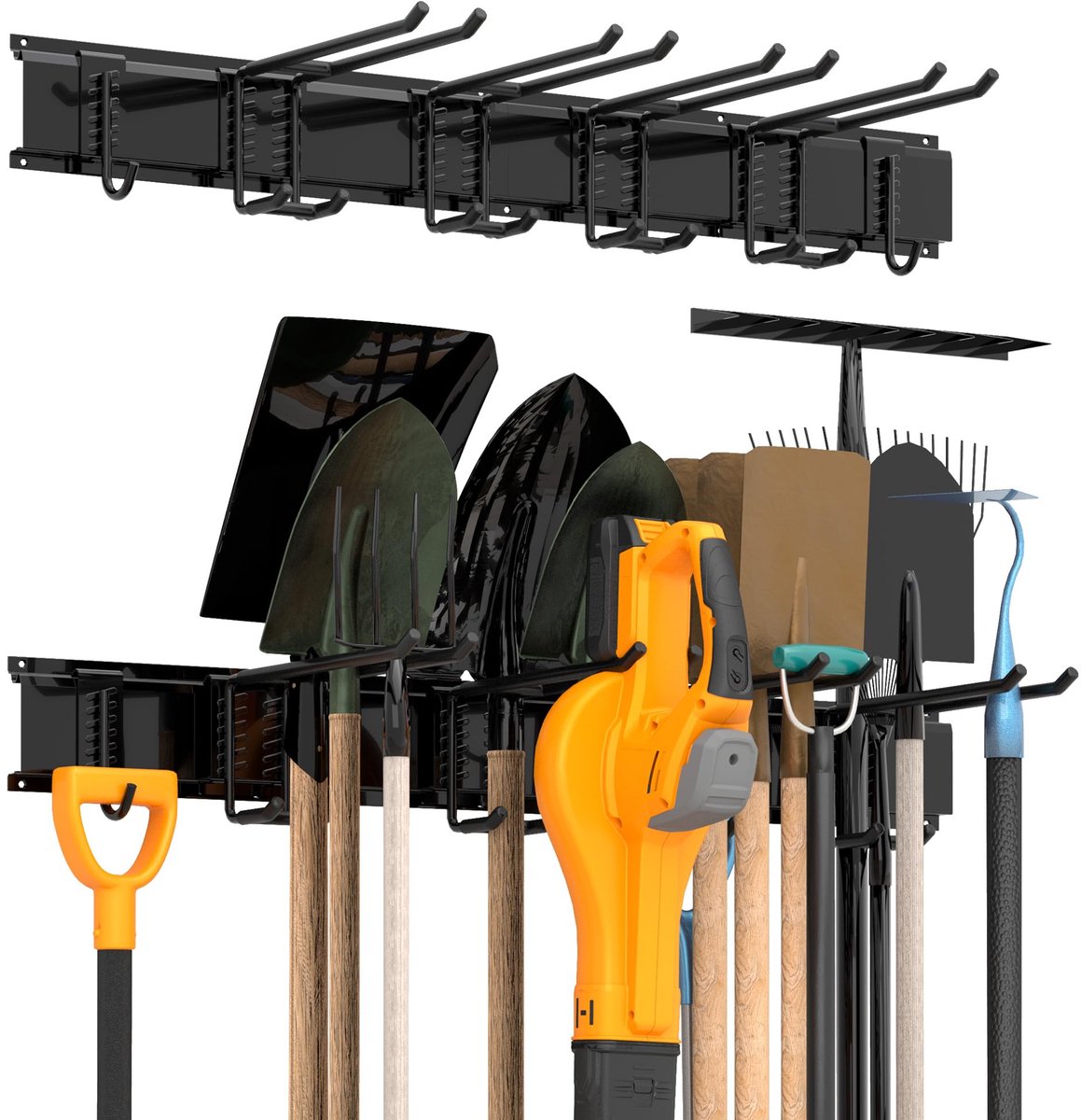 Ibenzoa® Gereedschapswandrek met Verstelbare Wandhouders voor Garage en Tuin, Inclusief 6 Haken en 2 Rails