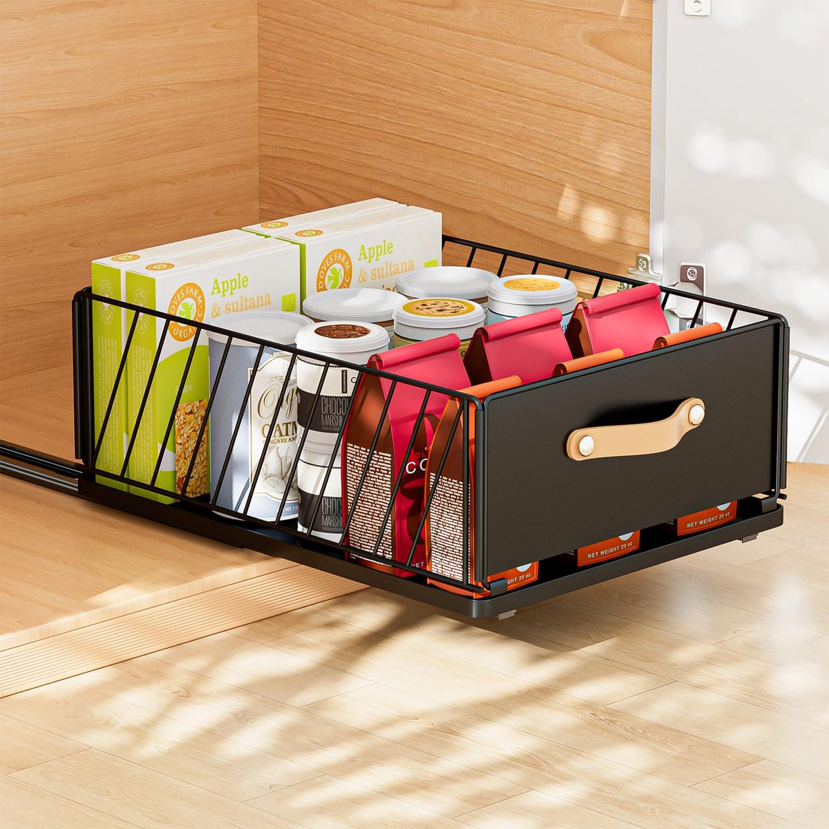 Ibenzoa® Uittrekbare lade-organizer voor keuken en badkamer zonder boren – Telescopische lade met eenvoudige installatie, zwart, 40,5 x 30 x 16 cm