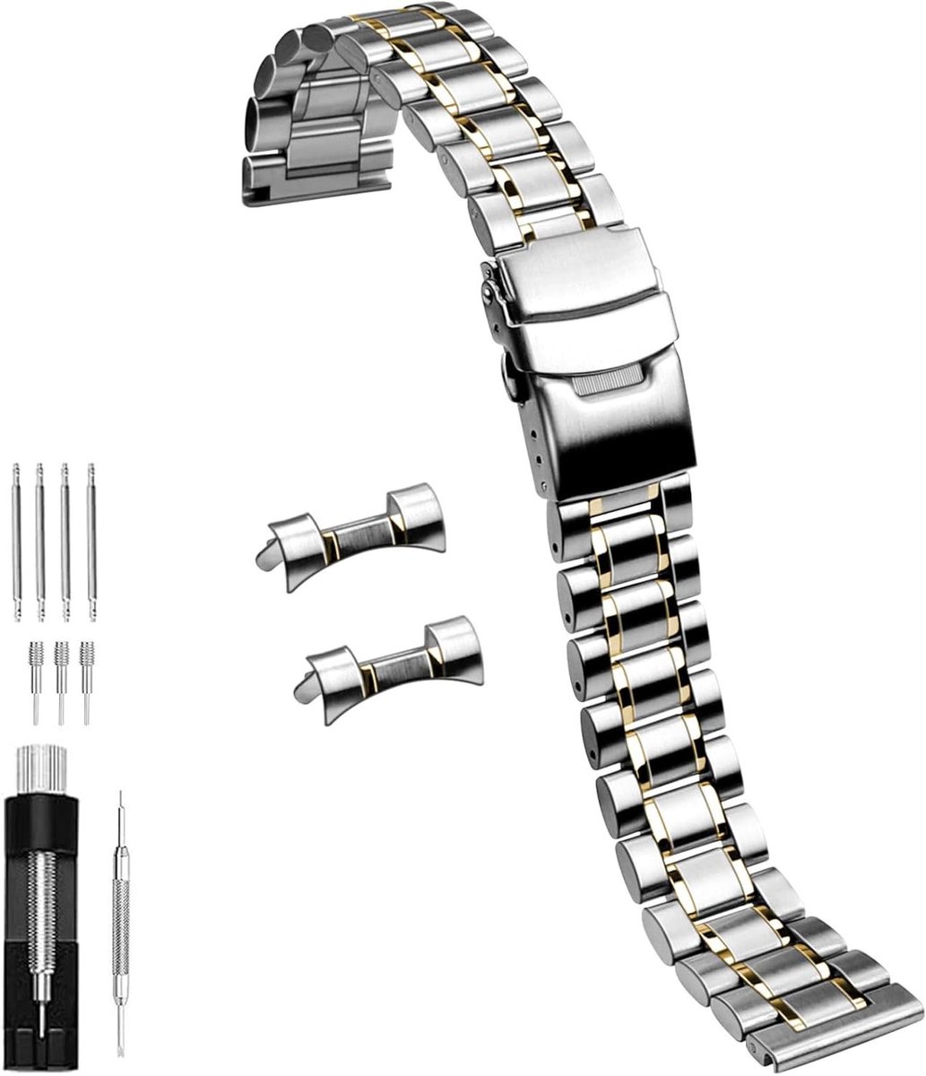 Allecto Premium - Roestvrijstalen horlogeband voor mannen en vrouwen - 22 mm - Zilverkleurig met dubbele vouwsluiting - Snelspanner - Reservearmband - Gebogen uiteinde