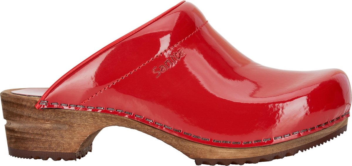 Sanita Damen Offener Clog Wood-Classic Patent Open Red-36