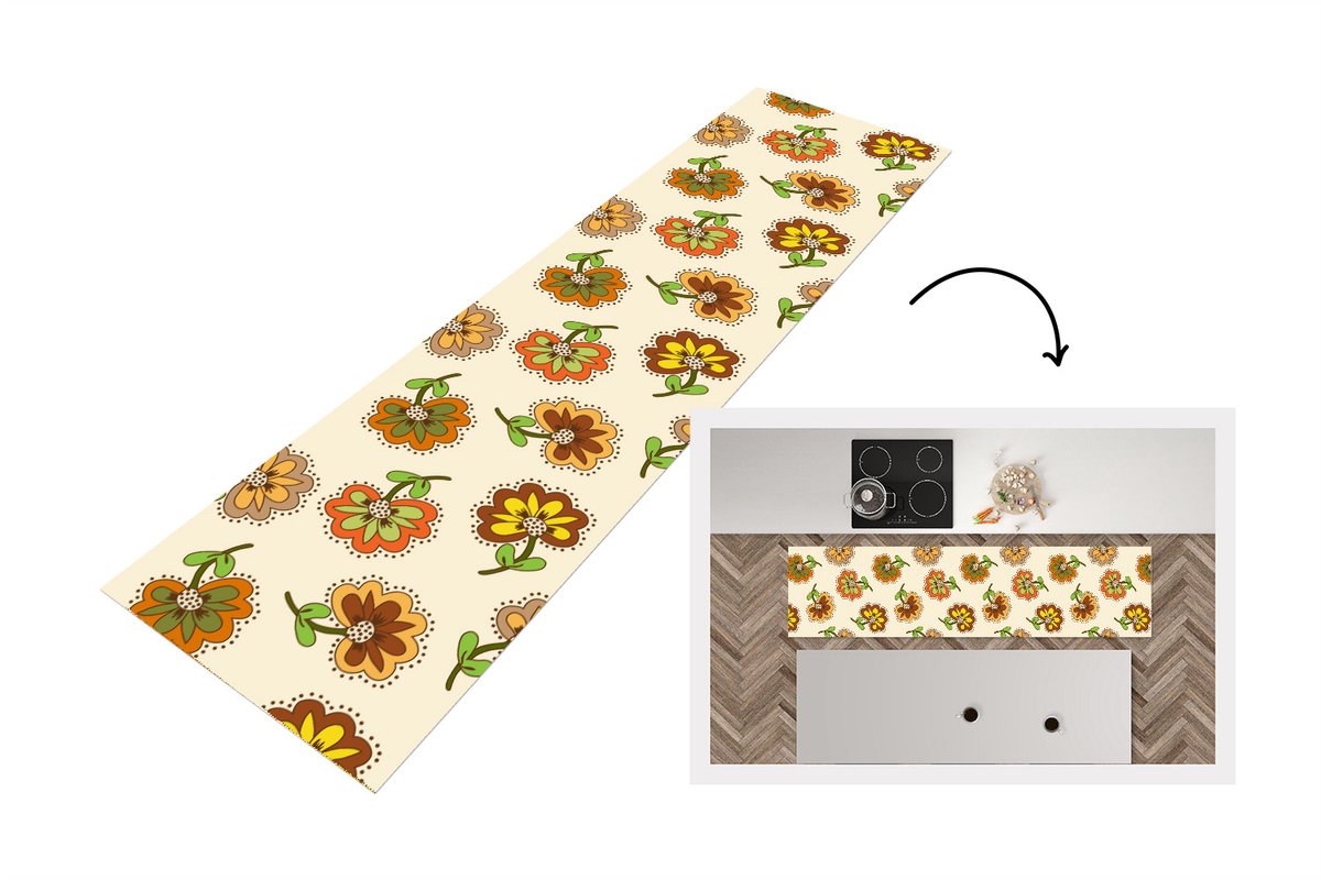 KitchenYeah Keukenloper 240x60 cm - Keukenmat vinyl Design - Bloemen - Retro - Vintage - Keukenmatten loper - Keuken vloerkleed tapijt