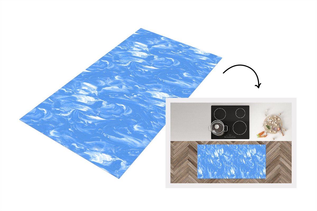 KitchenYeah Keukenloper 120x60 cm - Keukenmat vinyl Marmer - Blauw - Patronen - Patroon - Keukenmatten loper - Keuken vloerkleed tapijt Verf