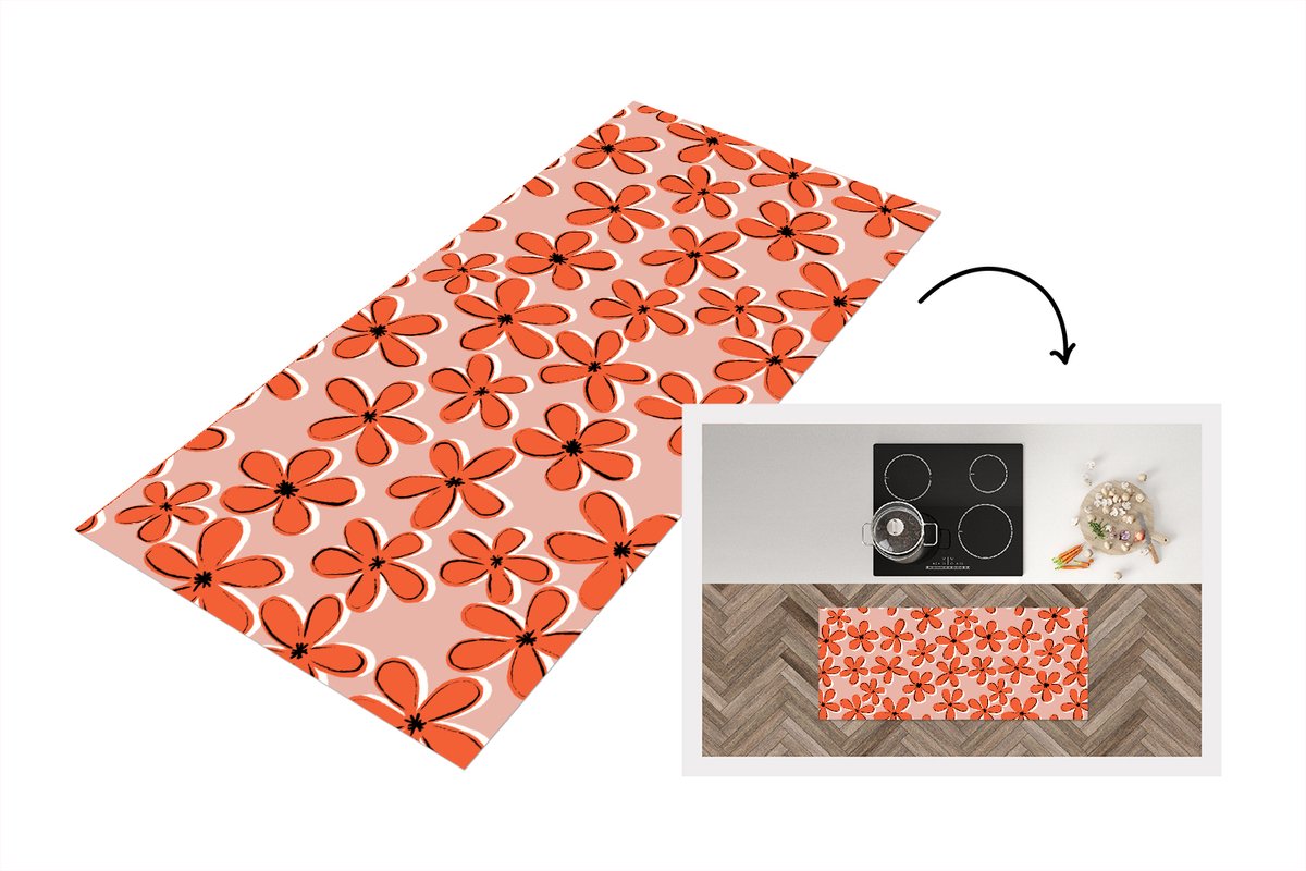 KitchenYeah Keukenloper 120x50 cm - Keukenmat vinyl Patronen - Vintage - Bloem - Keukenmatten loper - Keuken vloerkleed tapijt Bloemen