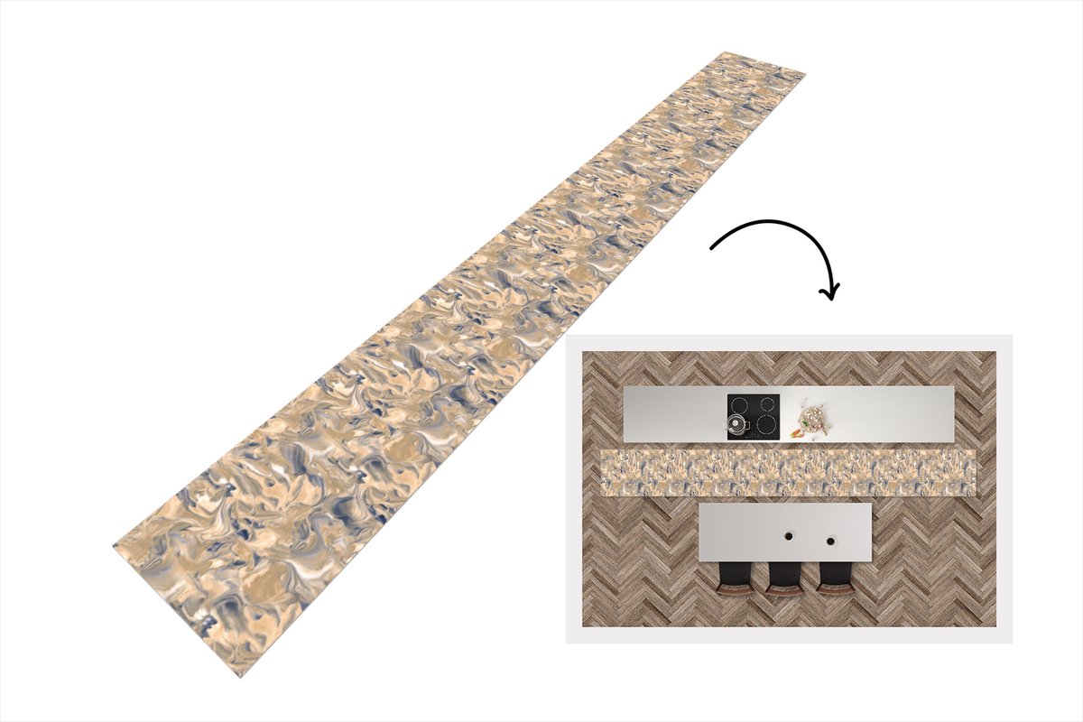 KitchenYeah Keukenloper 480x60 cm - Keukenmat vinyl Marmer - Grijs - Patronen - Keukenmatten loper - Keuken vloerkleed tapijt Verf