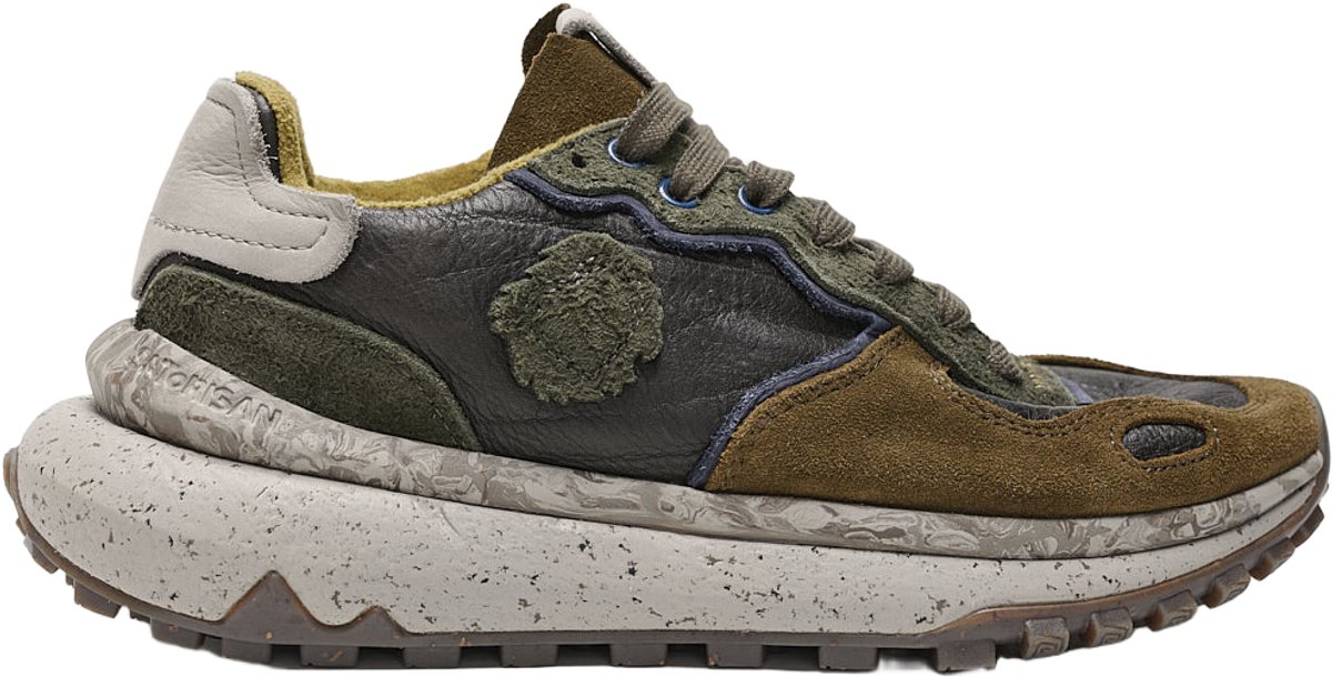Satorisan - Chacrona Metta Buckingham - Casual Sneakers Mannen - Vintage Leer Sneakers - Kleur Dark Olive - Maat 41