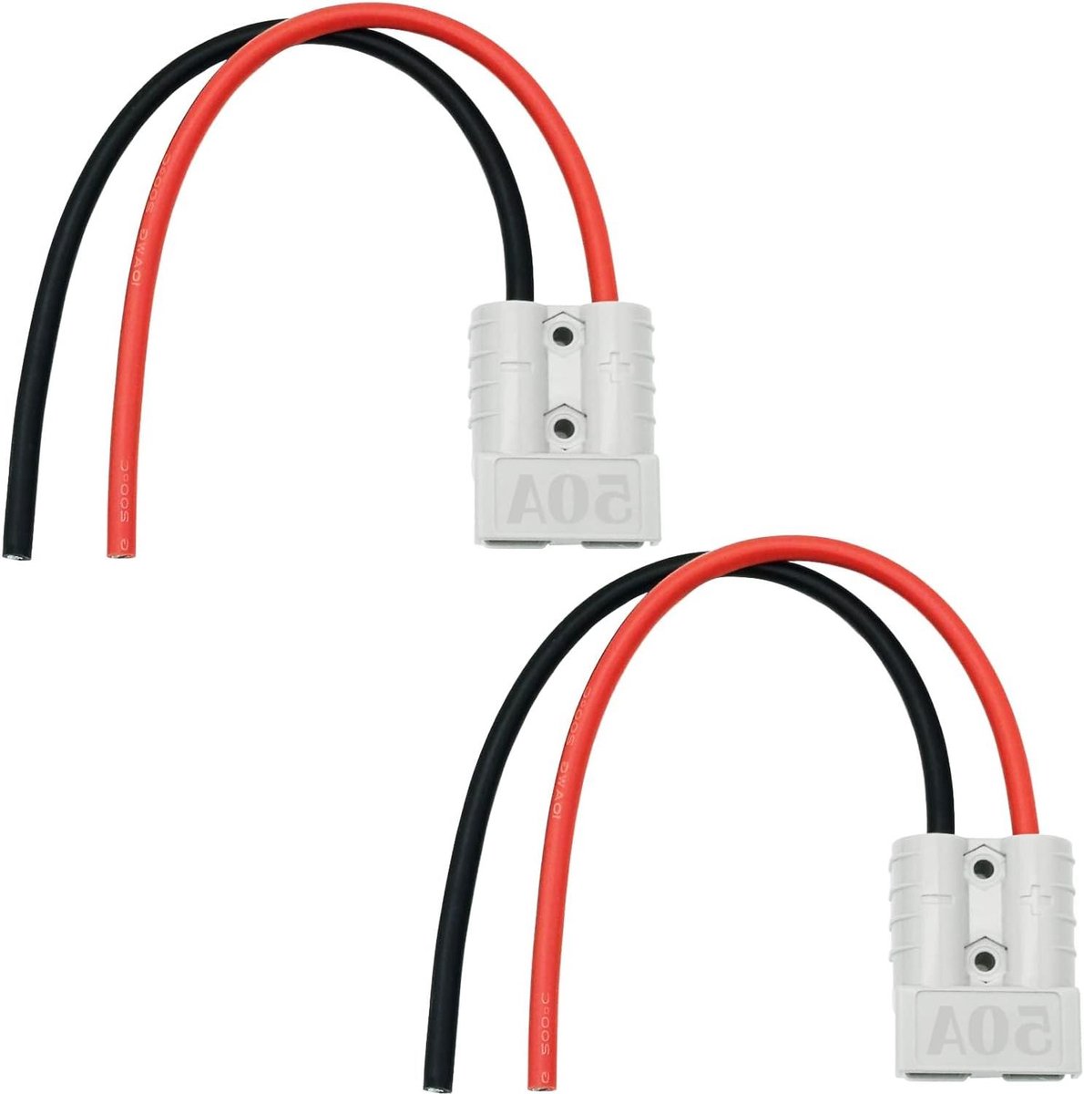 Allecto Plus - Batterijaansluiting 50 A stekker met snelaansluiting/scheidingsstekker - 10 AWG 25 cm siliconen draad - 2 sets grijs
