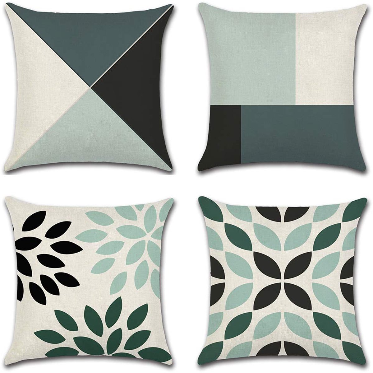 Ibenzoa Stijlvolle 4-delige set kussenslopen met tropische planten en geometrische patronen 45 x 45 cm groen