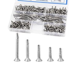 Allecto Plus - Zelftappende Schroeven Roestvrij Staal Set - 260 Stuks Boorschroeven - Diverse Maten - Zilverkleurig