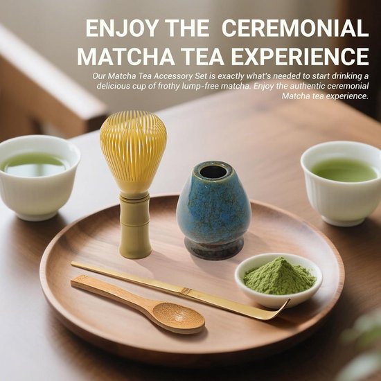 Juego de 5 Batidor Matcha con Tazón de Cerámica Matcha, Soporte Matcha Batidor, Tamiz, Cuchara