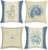 Ibenzoa® Set van 4 Decoratieve Kussenslopen met Zomers Kustthema - 45 x 45 cm