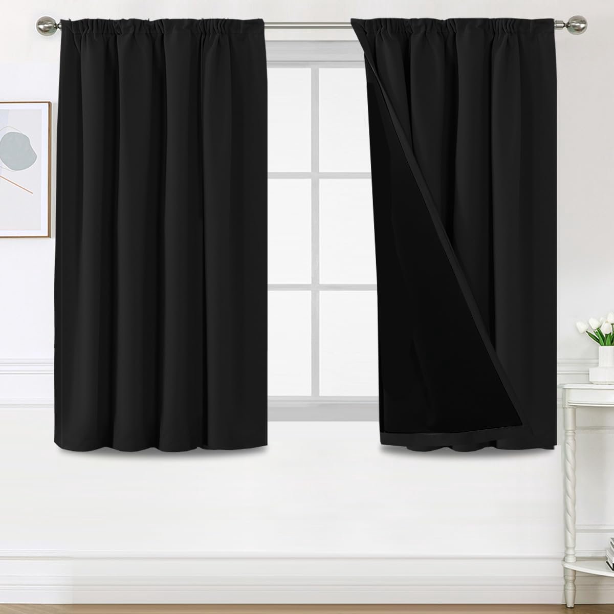 Ibenzoa Volledig Verduisterende Thermogordijnen voor Optimale Koudebescherming en Privacy, Set van 2, 137 x 117 cm zwart