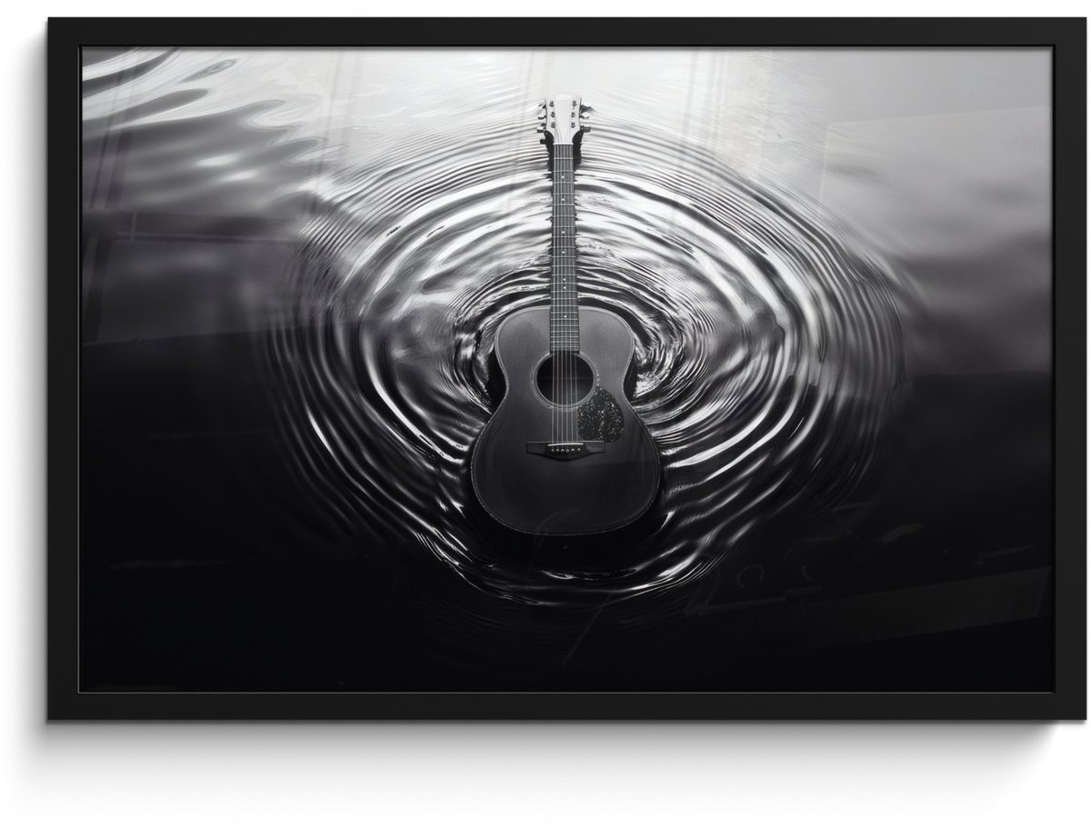 FrameYourWall Poster in lijst - Fotolijst 60x40 cm - Posters - Gitaar - Hout - Water - Posterlijst zwart - Decoratie - Wanddecoratie woonkamer - Muurdecoratie slaapkamer Gitaar - Water