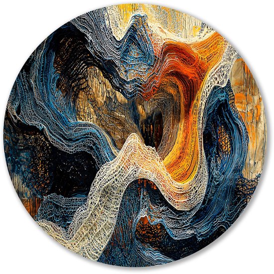 Abstracte patronen met levendige kleuren - Abstract schilderij rond - Wandpaneel golven - Abstracte kunst - Decoratie muurcirkel Forex - Rustieke muurdecoratie - muurcirkel forex 40x40 cm