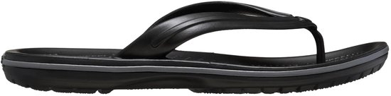 Zwarte Crocs teenslipper met grijze rand en voorgevormde zool.