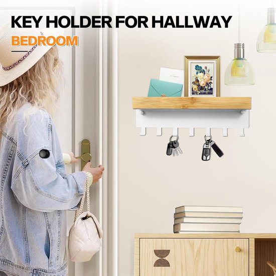 Houten wandsleutelhouder met 5 haken, postorganizer met plank, woondecoratie voor entree, gang kopen vanaf een prijs van 18