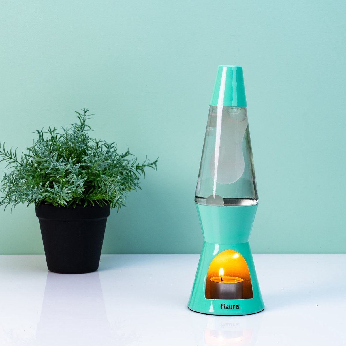 Waxinelicht Lavalamp - Mint Met Witte Lava van Fisura