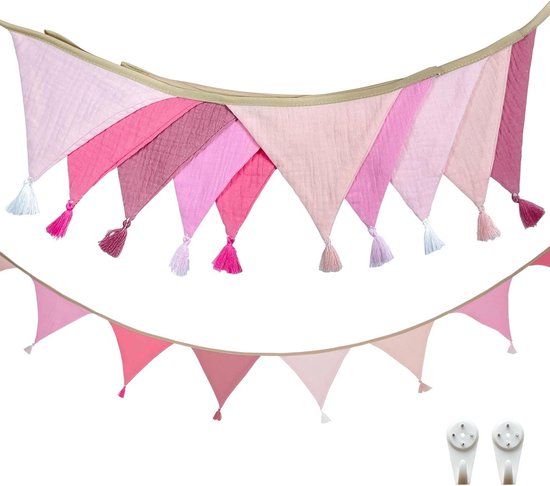 Slinger wimpelketting voor kinderkamer, 2,6 m, stof, vintage stoffen
