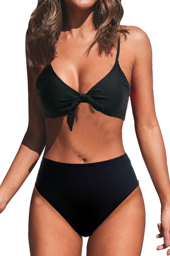 Allecto Plus - Dames badpak hoge taille met gevoerde beha en bloemenpatroon - Bikini met borstband - Tweedelig strandsetje - Sexy en elegant met strandjurk