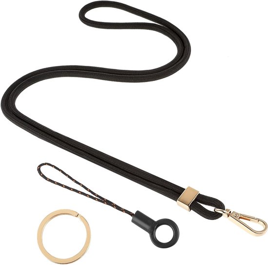 Vicloon Paracord Lanyard nekband met metalen sleutelhangers en telefoonring riem voor ID-badgehouder, sleutels, telefoon, Zwart, Circa 55 cm