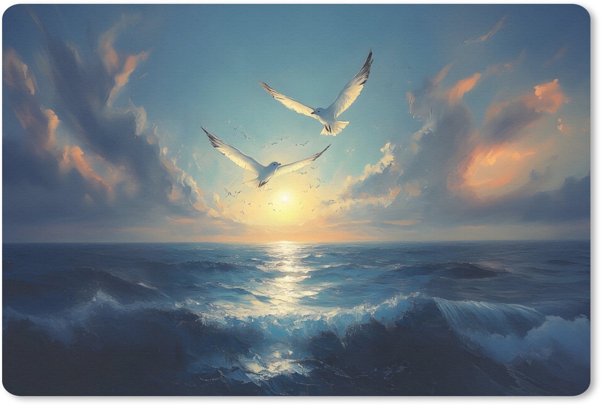 Muismat 27x18 cm - Mousepad Meeuwen - Zee - Wolken -Blauw - Muismatten