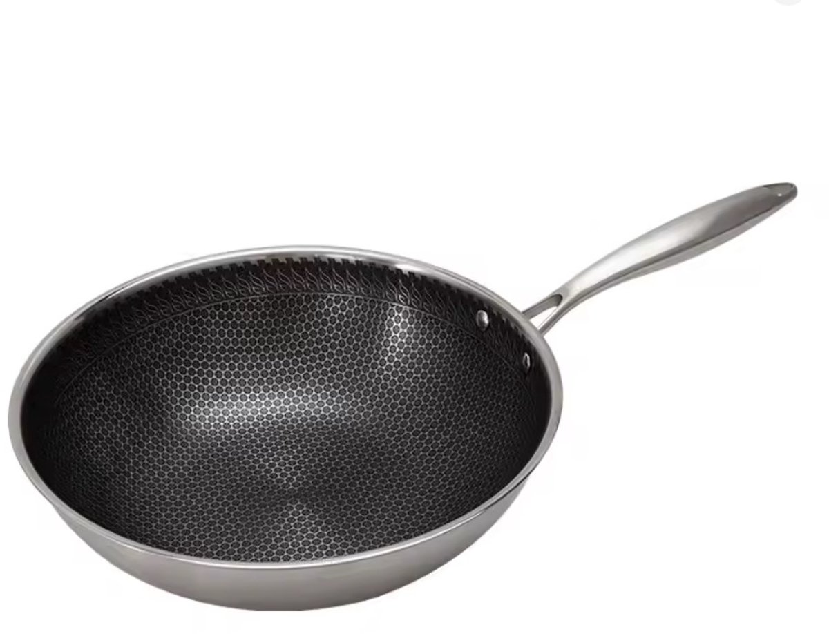Conway Living® - Wokpan Ø 28 cm - Diepte 7 cm - 2 jaar garantie - Kookpannen inductie - PFAS & PTFE vrij - RVS - Keramisch - Inductie - Gas - Honingraat Anti-Aanbakpan