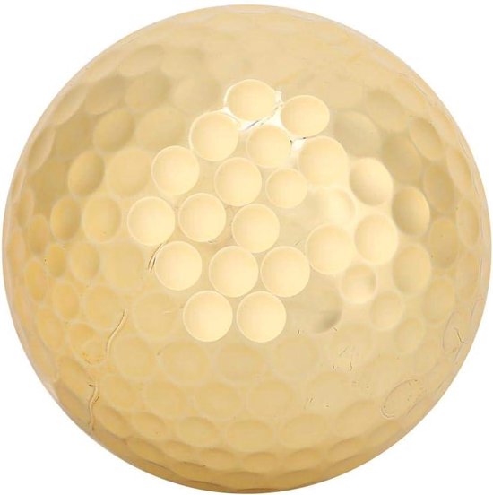 Gouden golfbal met dimplepatroon.