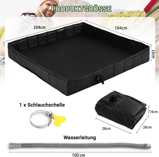 YCBTREE Base de douche pliable, 104 x 104 x 15 cm, bac de douche portable avec drain, garde les pieds propres et bac de douche pour animaux de compagnie