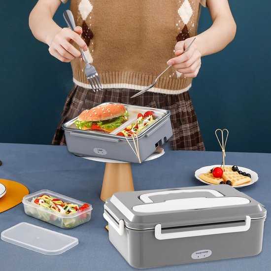 Foto: Chiwin elektrische lunchbox auto thuis 1 5 l rvs draadloze oplaadbare lunchbox lekvrije voedselverwarmer snelle verwarming geschikt voor kantoor en op reis