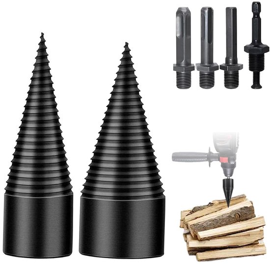GothicBride Houtsplijter, boor 42 mm 32 mm houtsplijtset, schroefkegel met 4 boorgrepen, boorkegel, houtsplijter, houtsplijter, boorset, kloofhouten kegel, houtsplijtboor