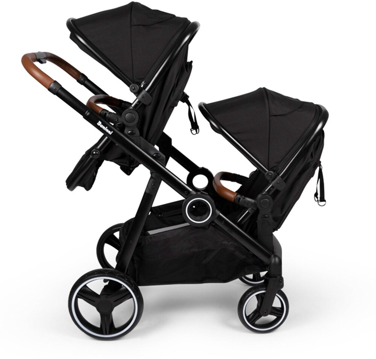 Baninni Luiz - Tweeling Kinderwagen - Duo Buggy - incl. 2 omvormbare zitjes & reiswiegjes - Geschikt voor 1 of 2 kindjes vanaf geboorte tot 22kg - Zwart — cadeau in Cadeau-ideeën - foto 6