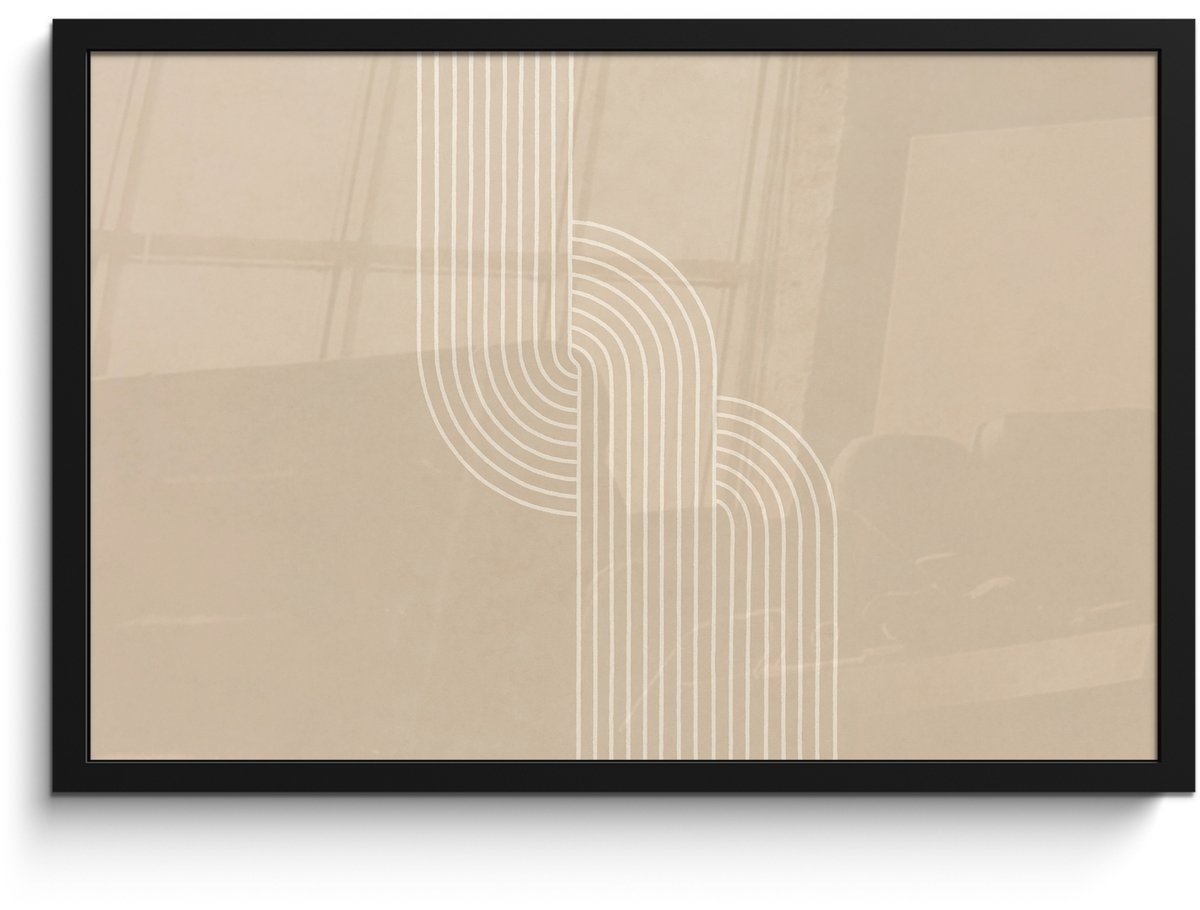 FrameYourWall Poster in lijst - Fotolijst 60x40 cm - Posters - Parallelle lijnen - Lichte textuur - Beige - Posterlijst zwart - Decoratie - Wanddecoratie woonkamer - Muurdecoratie slaapkamer